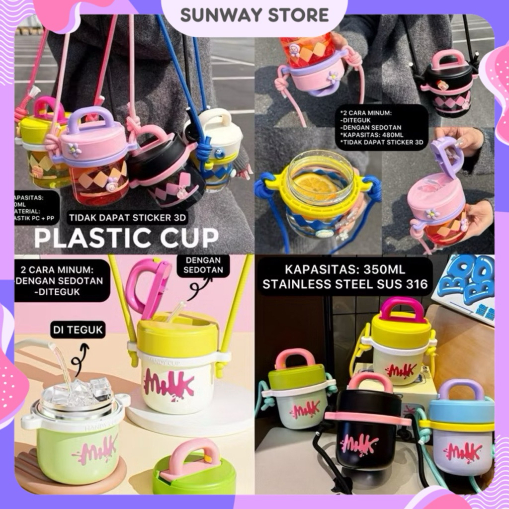 SUNWAYSTORE - 350ml SUS 316 Stainless Steel Bobo Cup Tumbler / 480ml Plastic Bobo Cup Bottle / Viral