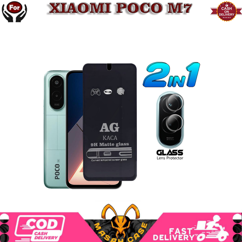 2IN1 TEMPERED GLASS AG MATTE XIAOMI POCO M7 BONUS เลนส์กล้อง