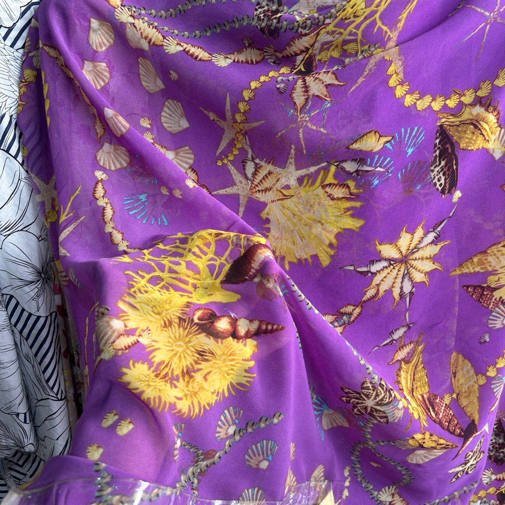 Premium Sea Motif Ceruty Chiffon Fabric – นุ่ม เรียบหรู & Cool (Per 1⁄2 เมตร) apx