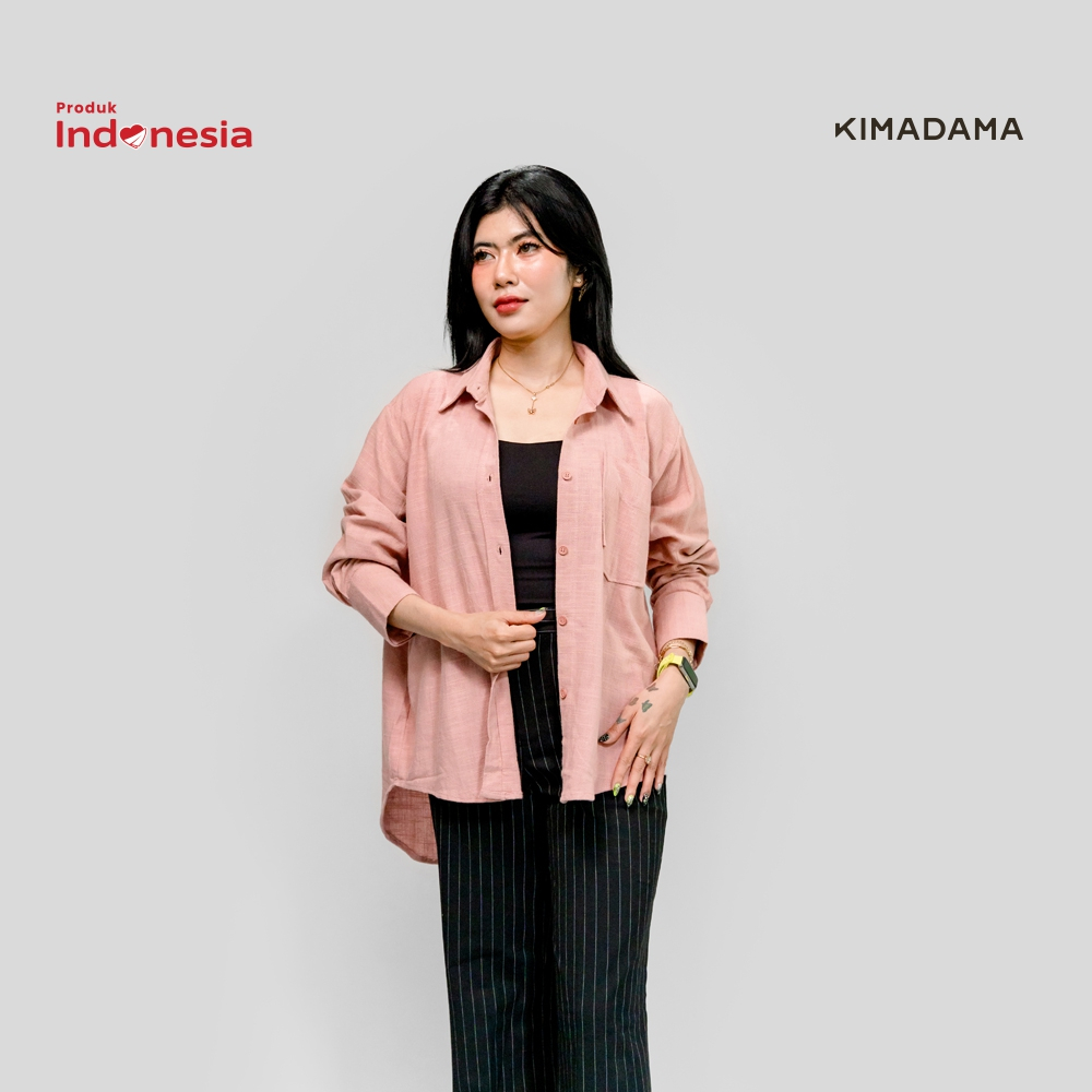 KEMEJA EUNOIA Dusty Pink เสื้อเบลาส์ผ้าลินินขนาดใหญ่ของผู้หญิง – เสื้อเชิ้ตลําลองพื้นฐานระดับพรีเมีย