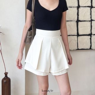 [KANAVIE] Kylie Short Pants Double Layer Highwaist Celana Pendek Wanita 2 Lapis Korean Style Cewek Casual Daily Tennis Padel Fashion
