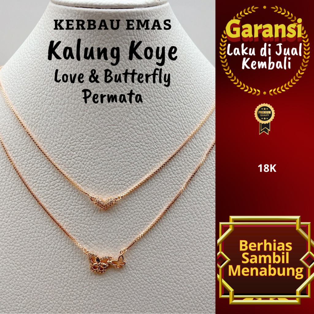 Golden Buffalo Adult Koye สร้อยคอ Love & Butterfly อัญมณี 18K ขนาดสี 44-45 ซม. และ 43.5-44 ซม.