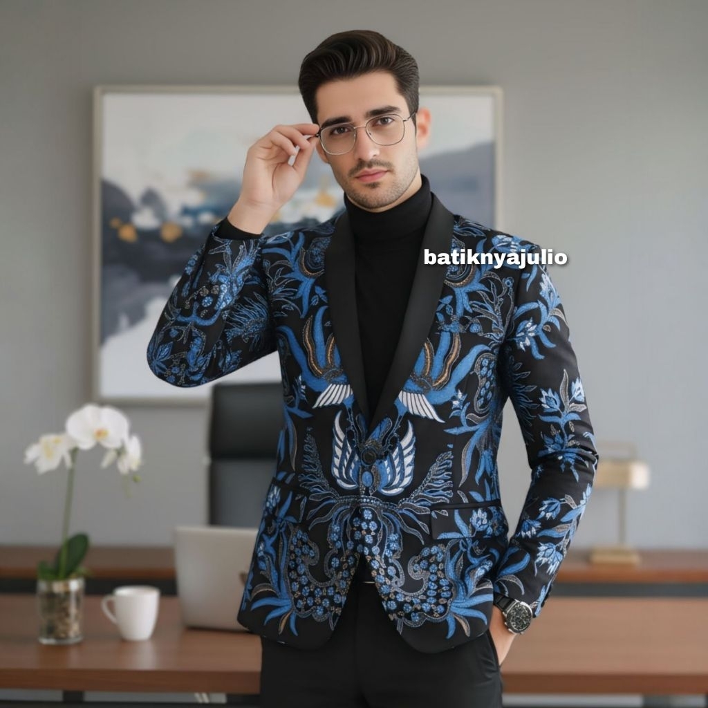 เสื้อแจ็คเก็ตผ้าบาติกสําหรับผู้ชายเสื้อเบลเซอร์ผ้าบาติกระดับพรีเมียม batikyajulio limited edition ln