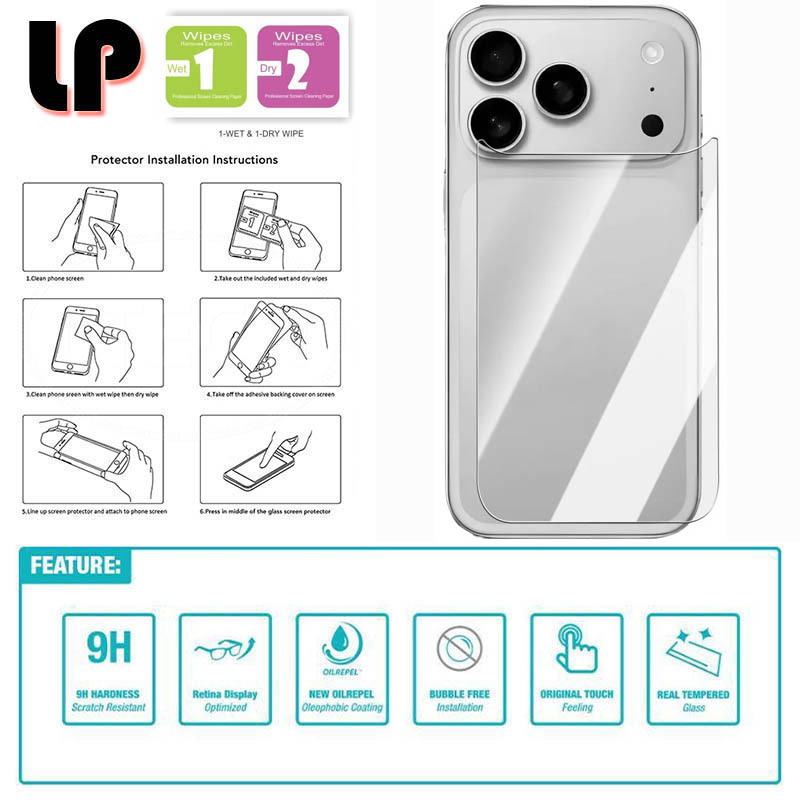 LP Back Tempered Glass iPhone 17 Pro Max - Anti-Scratch Back Protector Back Door Body Clear Cover Pr