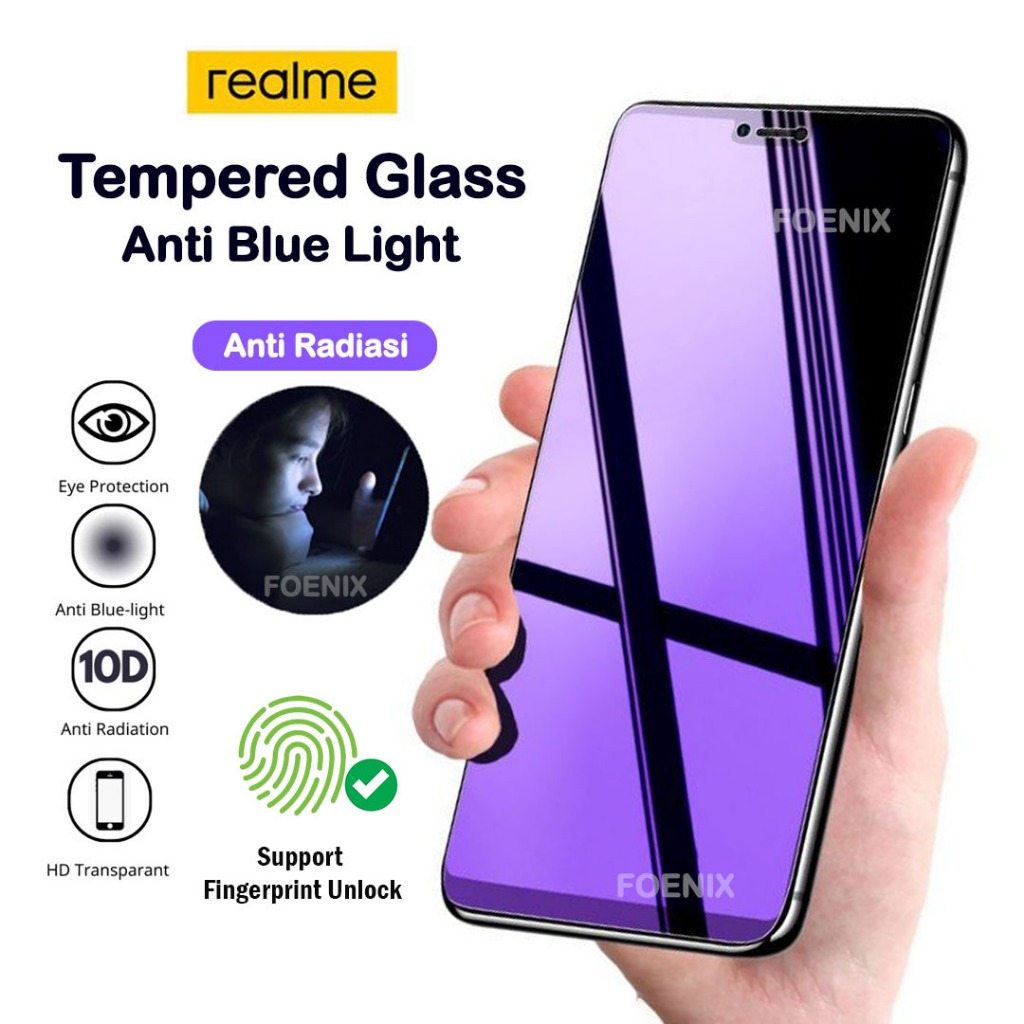 LAYAR กระจกนิรภัยป้องกันรังสีลายนิ้วมือ Realme 8 4G 5G 8i 8S 9 9i 9 Pro + Plus 2 Pro 3 3i 5 5i 5s 6i