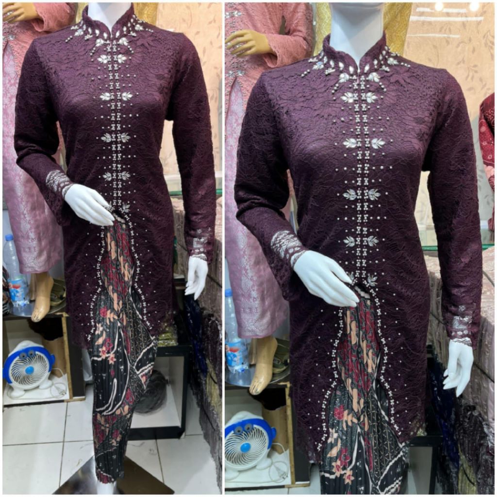 REALPICT เซี่ยงไฮ้คอปกซิกแซกผ้าทูนิค kebaya พร้อมชุดกระโปรงจีบ / kebaya สมัยใหม่ / kebaya งานแต่งงาน