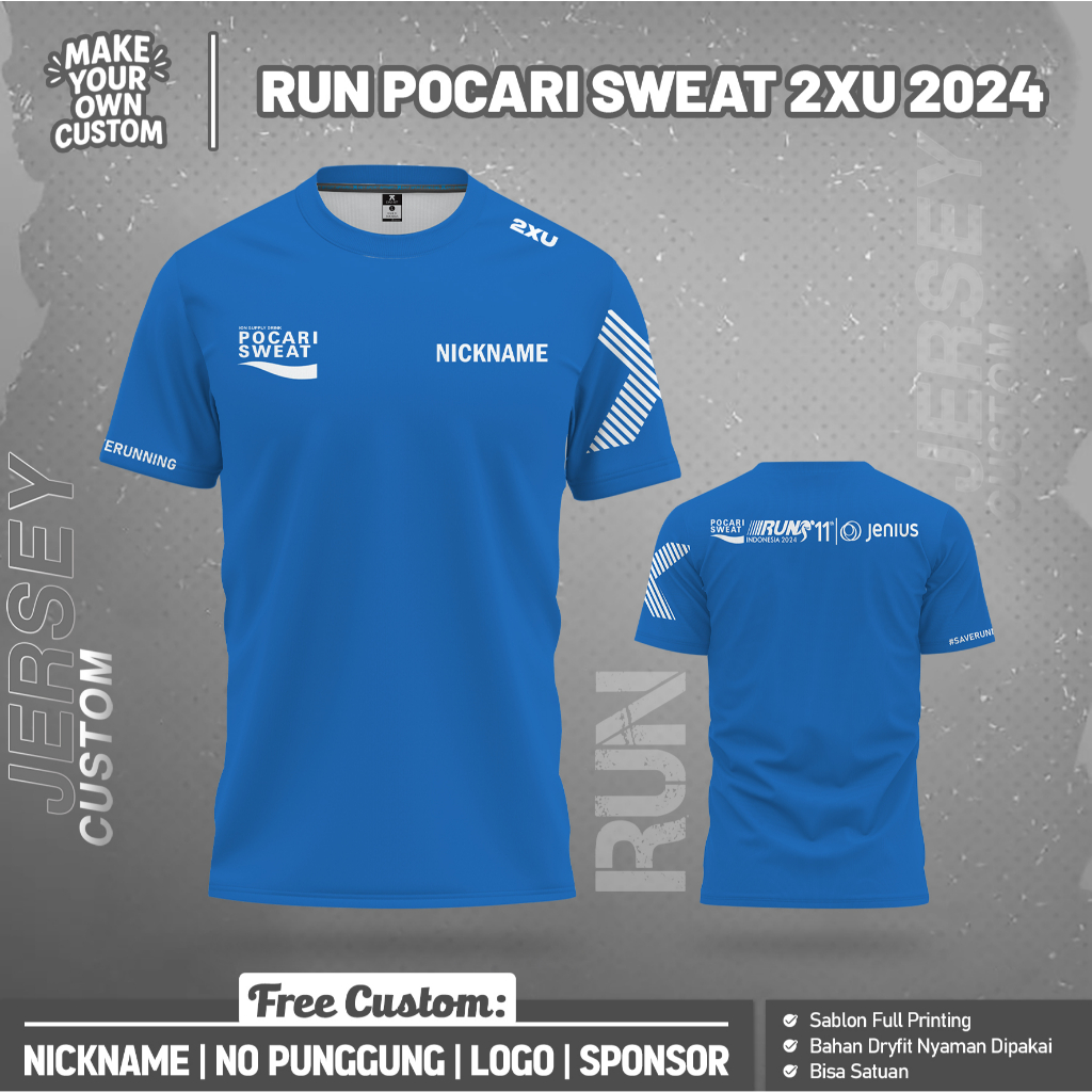 เสื้อเจอร์ซีย์ที่กําหนดเอง RUN POCARI SWEAT 2XU 2024 สีฟ้าสั้นฟรีโลโก้ชื่อที่กําหนดเองการพิมพ์เต็มรู