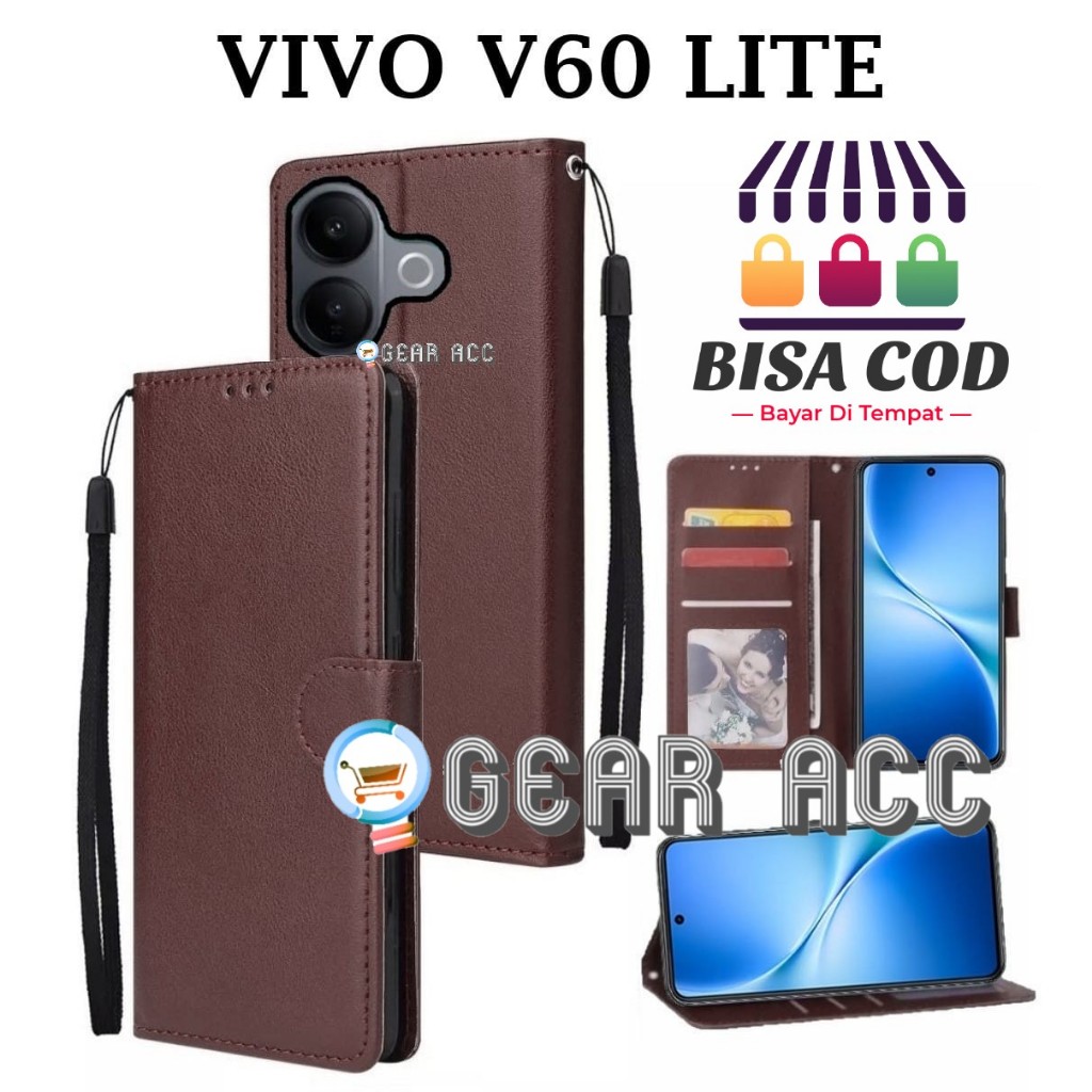 VIVO V60 LITE FLIP LEATHER CASE PREMIUM - FLIP WALLET CASE LEATHER สําหรับ VIVO V60 LITE - WALLET CA