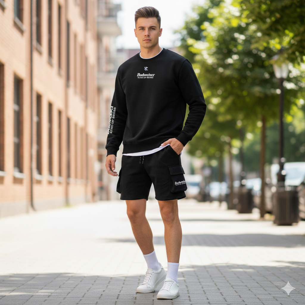 Oneset Crewneck เสื้อกันหนาวและกางเกงขาสั้น Cargo ชุดสําหรับผู้ชายและผู้หญิง Distro Oblong เสื้อกันห