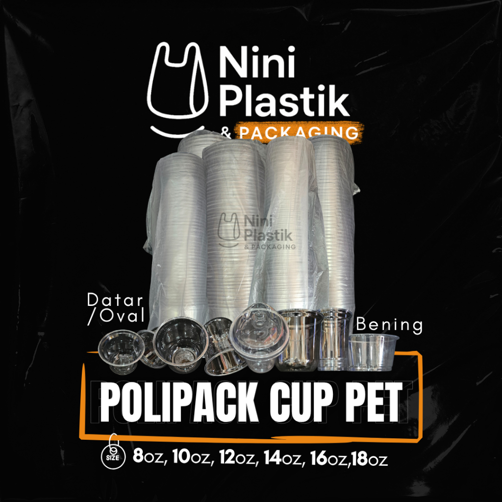 Polipack PET Cup Premium Nini Plastic | ถ้วยกาแฟนมใสหรูหรา 8oz 10oz 12oz 14oz Flat / Oval & Lid