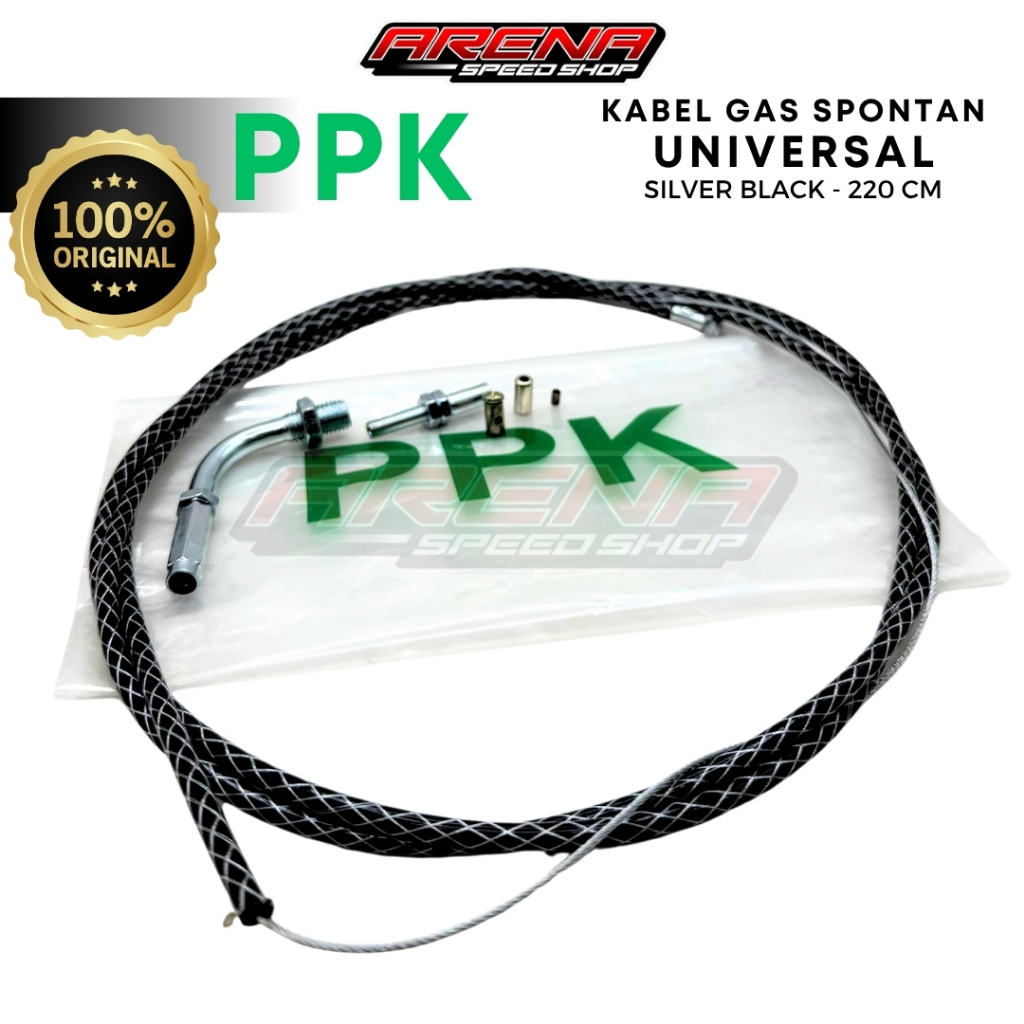 ชุดสายคันเร่ง PPK Racing Universal - ชุดสายแก๊สสีดําสีเงิน PPK ดั้งเดิม