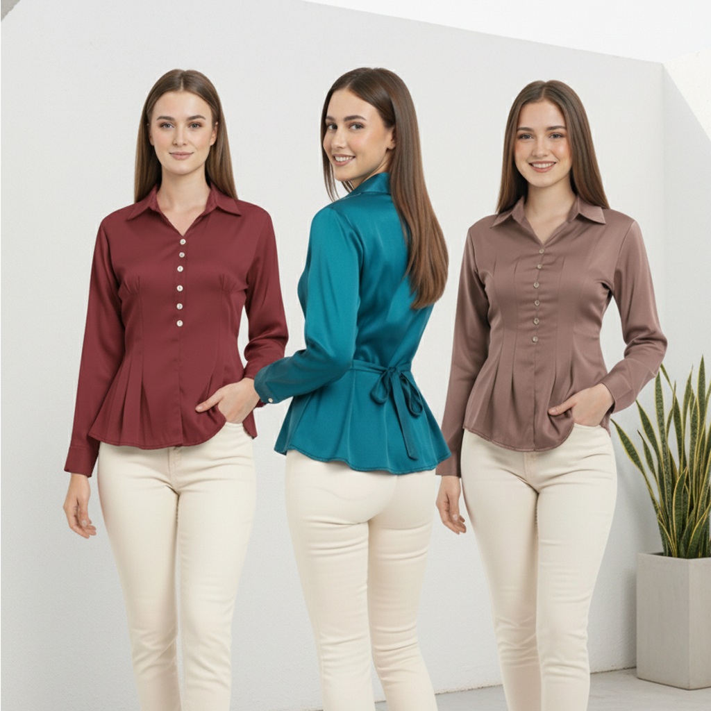 KEMEJA NAOMI BLOUSE เสื้อแขนยาวผู้หญิง Wispie รุ่น Fit Body ผู้หญิง Top Shakila Botega Premium Flowy