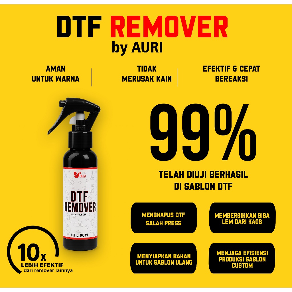 DTF Remover PREMIUM by AURI - น้ํายาทําความสะอาดหน้าจอ DTF แบบล้มเหลว/ยางลบ
