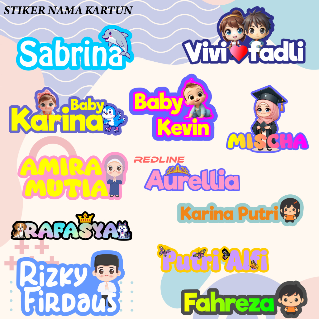 CARTOON CHARACTER NAME STICKERS