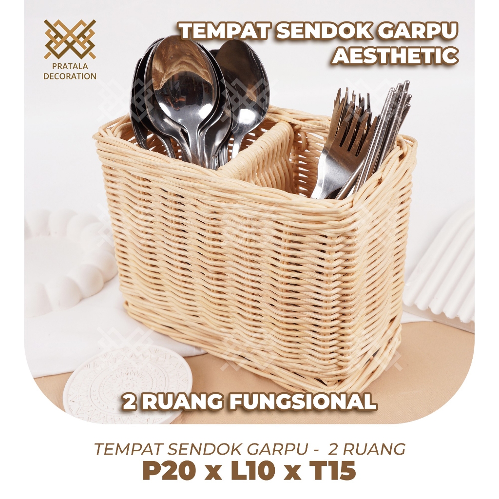 PRATALA RATTAN 2-COMPONY AESTHETIC MULTIFUNCTIONAL SPOON FORK CHOPSTICKS HOLDER P20 X W10 X H15