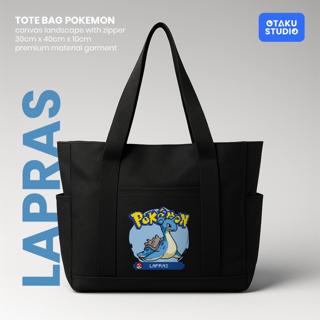 Otaku Studio - Pokemon Pixel Art Lapas Landscape Canvas Tote Bag 30 ซม. x 40 ซม. x 10 ซม.