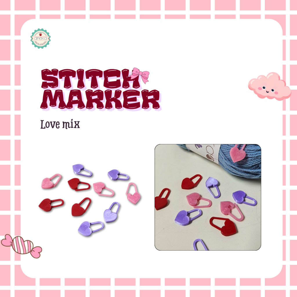 ANKA - (10PCS) 3D Print Stitch Marker Love - คละสี
