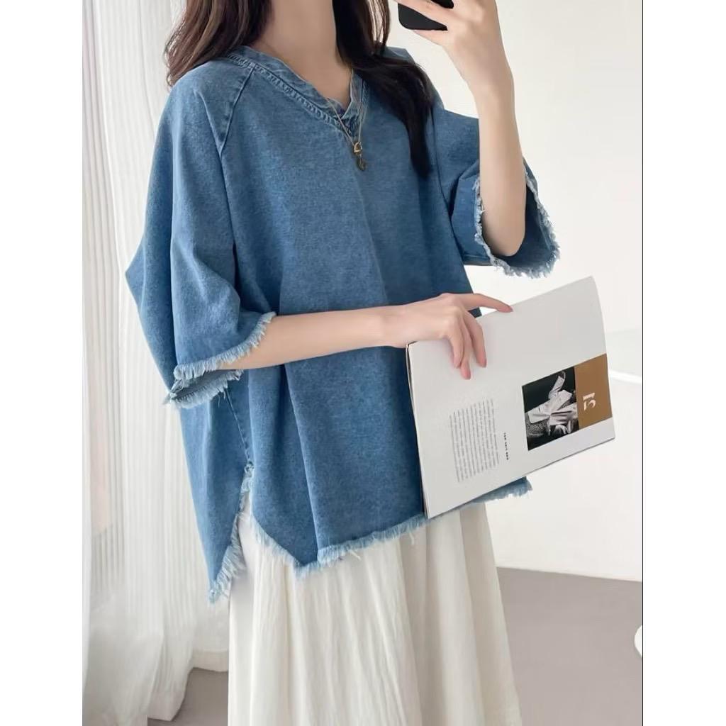 RAWIS OVERSIZED DENIM BLOUSE T-SHIRT / WOMENS TOP DENIM JEANS 8389