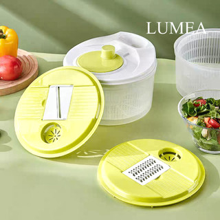 LUMEA - Baskom Pencuci Peniris Parutan Multifungsi 3500 mL Spinner / Peniris Berputar Pemotong Sayuran Sebaguna Serut Manual untuk Sayur, Buah, Bawang, Rempah Cuttles Slicer