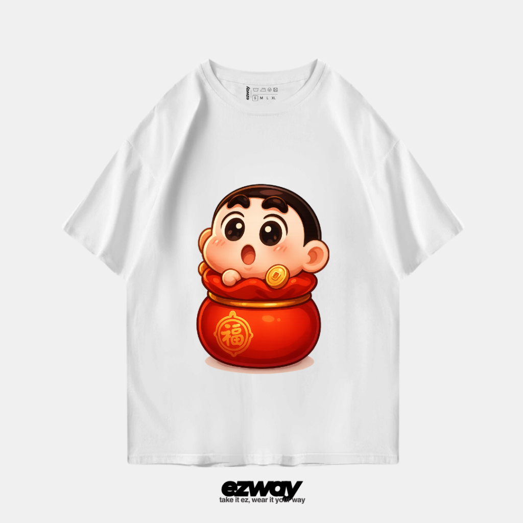 เสื้อยืด Ezway ชินจัง CNY | เสื้อยืดโอเวอร์ไซส์ครอปเด็ก Unisex