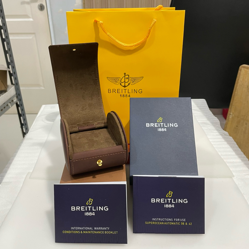 Breitling Pouch Leather Bretling Watch Box Full Set Book & Paperbag