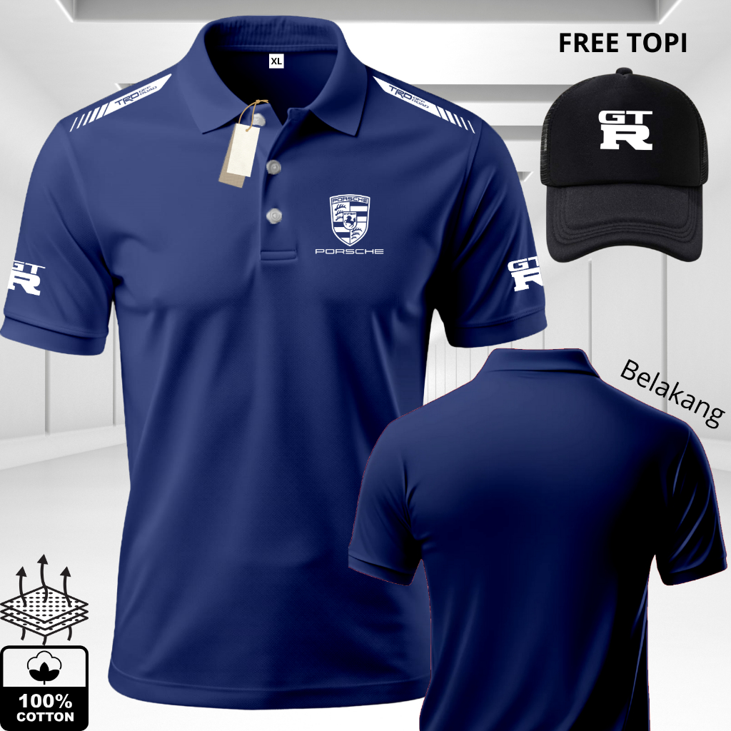 เสื้อโปโลผู้ชาย P0rshe GT-R Design เสื้อคอปก Unisex ฟรีหมวก-เสื้อโปโลแขนสั้นผู้ชาย