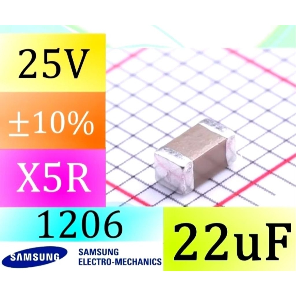 ตัวเก็บประจุ Samsung 22uF 1206 3216 10% 25V SMD