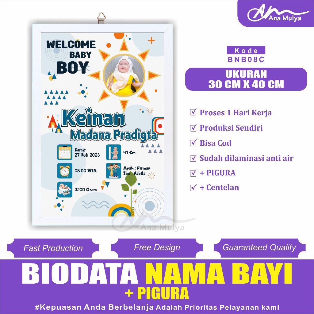 BABY BIRTH BIODATA + PICTURE ขนาด 12R 30 CM X 40 CM ANA MULYA BNB08