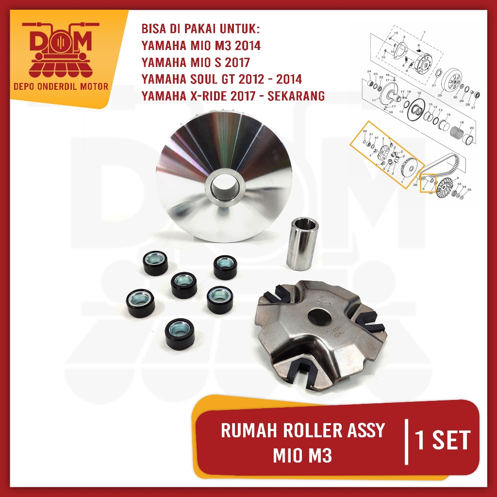 Roller Assy Housing MIO 125 M3 2SX (TOKAIDO) Face Comp Slider Pully Complete YAMAHA Mio SZ 125 X RID