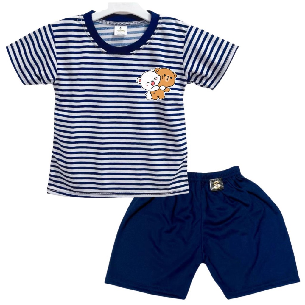 3S YEYA - CHILDRENS FASHION STRIPE SHORT SET DTF เสื้อยืด L0G0 BEAR/BEAR