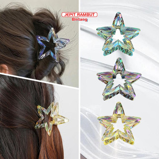 Jepit Rambut Wanita Hair Claw Bintang / Jedai Medium Bintang Glossy Crystal Aksesoris Hair Clip Jepitan Rambut Star Kristal Aesthetic Stockami C1402