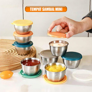 Wadah Saos Stainless Steel Set Tutup Silicone / Mangkok Sambal Mini Stainless Sauce Container / Tempat Saus Mini Bekal Bento Cup Salad Dressing Portabel Stockami C1393