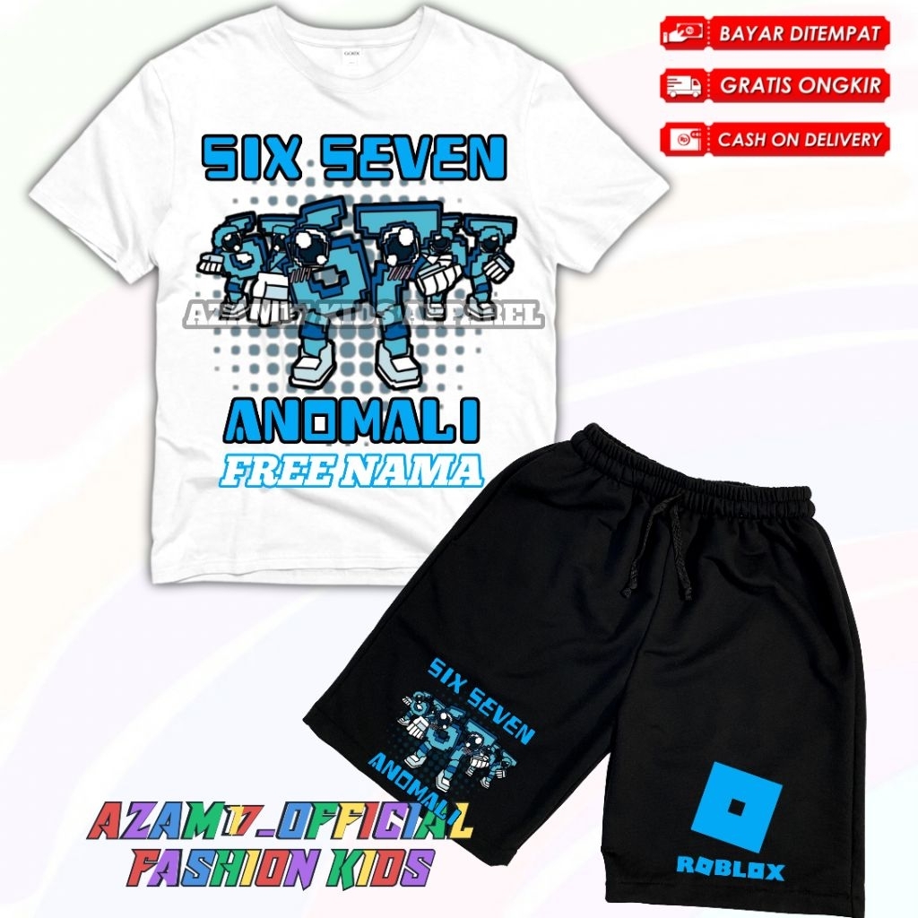 Anomali Brainrot Six Seven Kids เสื้อยืดและกางเกงขาสั้นชุดชื่อฟรี / Roblox Steal Brarot Los 67 Kids Boardshorts Set