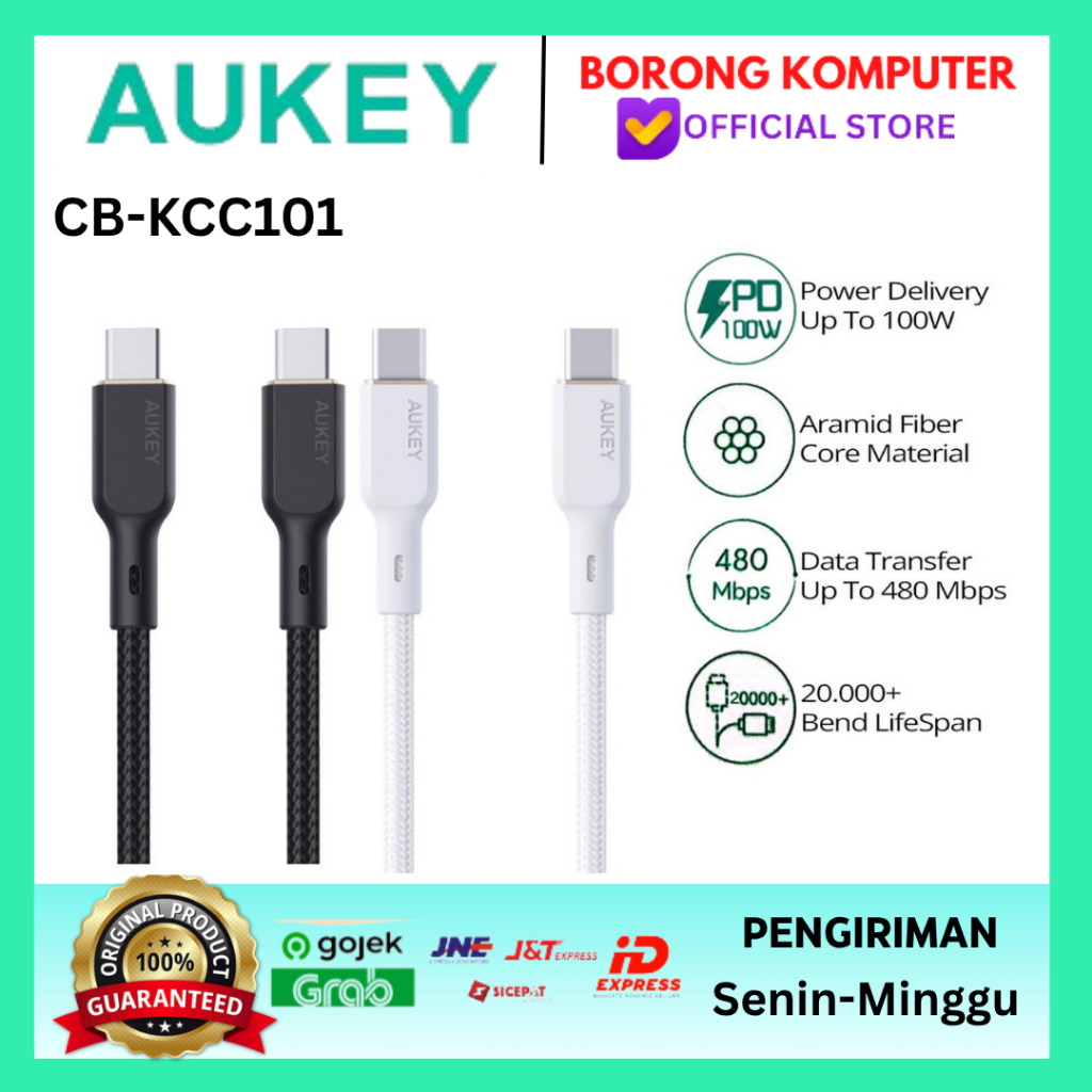 AUKEY CB-KCC101 สายชาร์จไนลอนถัก USB-C ถึง USB-C 1M