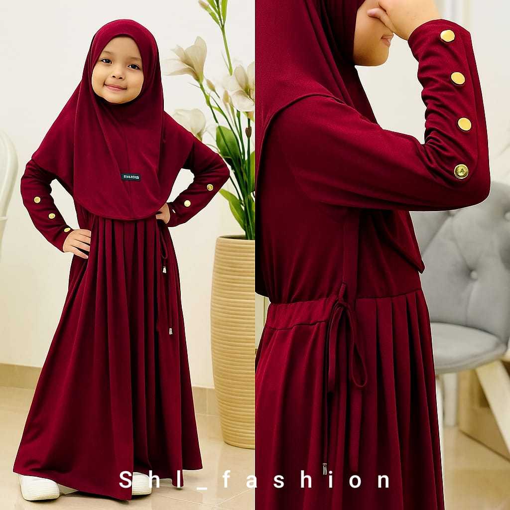 Premium Jersey Abaya ชุดเด็กพร้อมเอวผูกเชือก/abaya สําหรับเด็กผู้หญิงอายุ 1-15 ปี