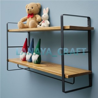 Rak Dinding 2 Tingkat Lebar 20cm Minimalis Bahan Besi Ambalan Kayu Solid Industrial Vintage