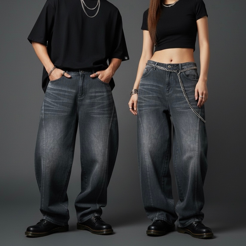 { UNISEX } BARREL Jeans Baggy Curve Jeans Highwaist Big Size Jumbo 27-42