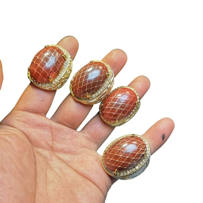 SNAKE SCALE AGATE STONE RING WITH TITANIUM RING | ซีบีเอ-264