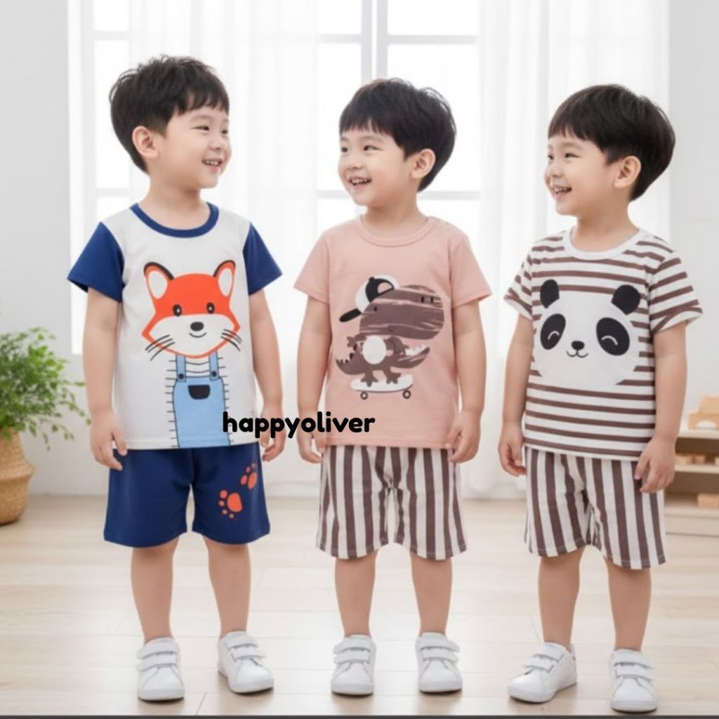 1.1 HappyOliver KIDS SHORT SUIT H5 ชุดเด็กทําจากเสื้อยืดคุณภาพ + กางเกง ebv สําหรับเด็กชายและเด็กหญิ
