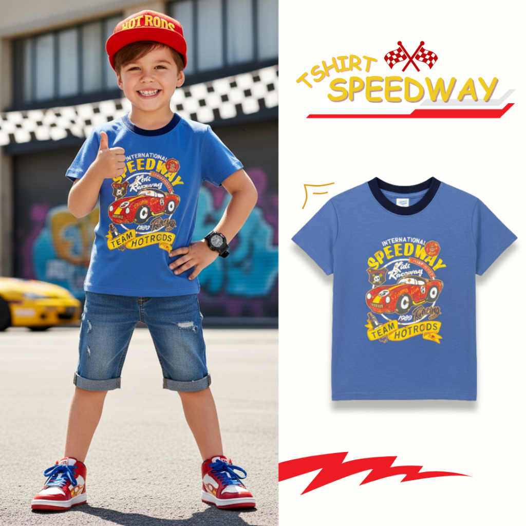 Speedway Racing Kids T-Shirt เสื้อเชิ้ตเด็กชายแขนสั้นลายรถแข่งนุ่มสบาย 2-8 ปี