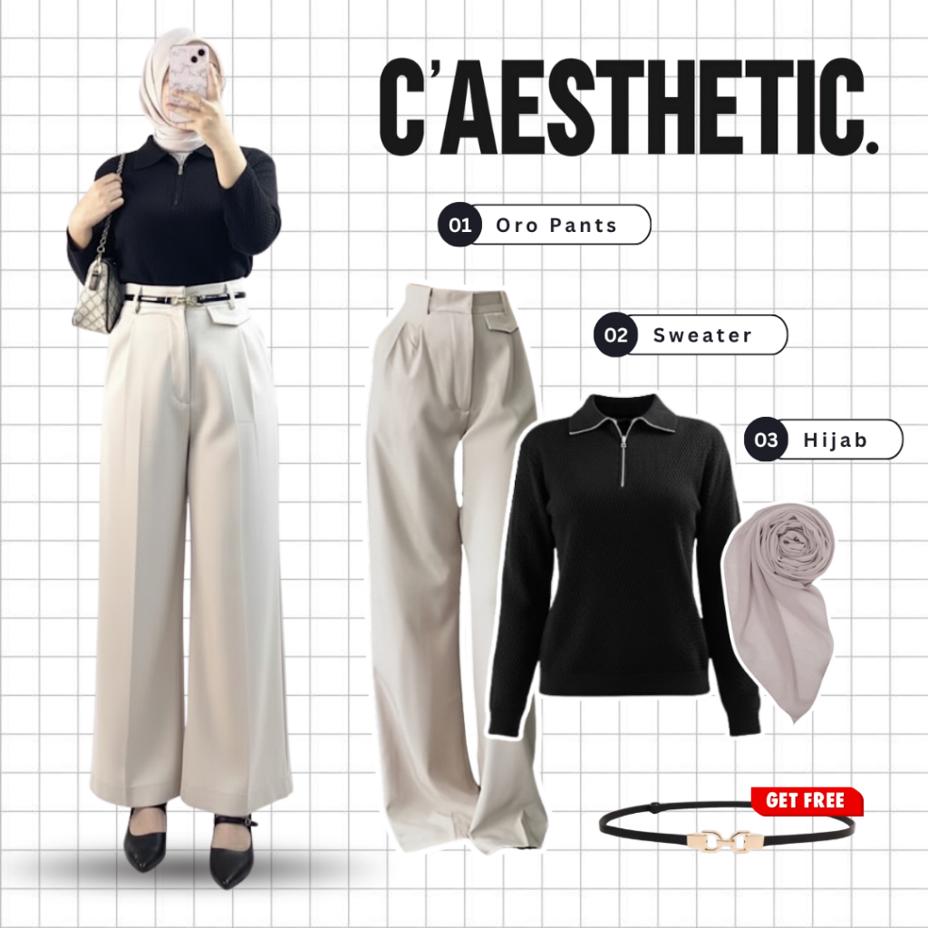 สไตล์เกาหลี 4-in-1 Oneset (กางเกง Oro + เสื้อกันหนาว + Hijab Bella Square) ชุดอินเทรนด์ - KA195