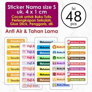 Stiker Label Nama Anak Custom Ukuran S isi 48 pcs Label Nama Anak Waterproof Tahan Air Stiker Pensil Warna Label Pensil Label Botol Minum sticker tempat makan stiker mainan stiker buku stiker kalkulator Warna Warni Disney Tsum Tsum karakter