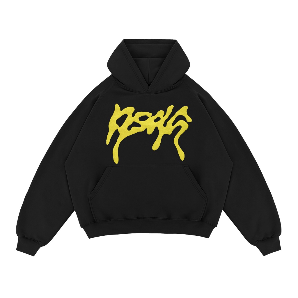 Popsicles Hoodie Boxy Large Puff Ink Doff Madness Yellow Black – Outerwea Unisex Boxyfit