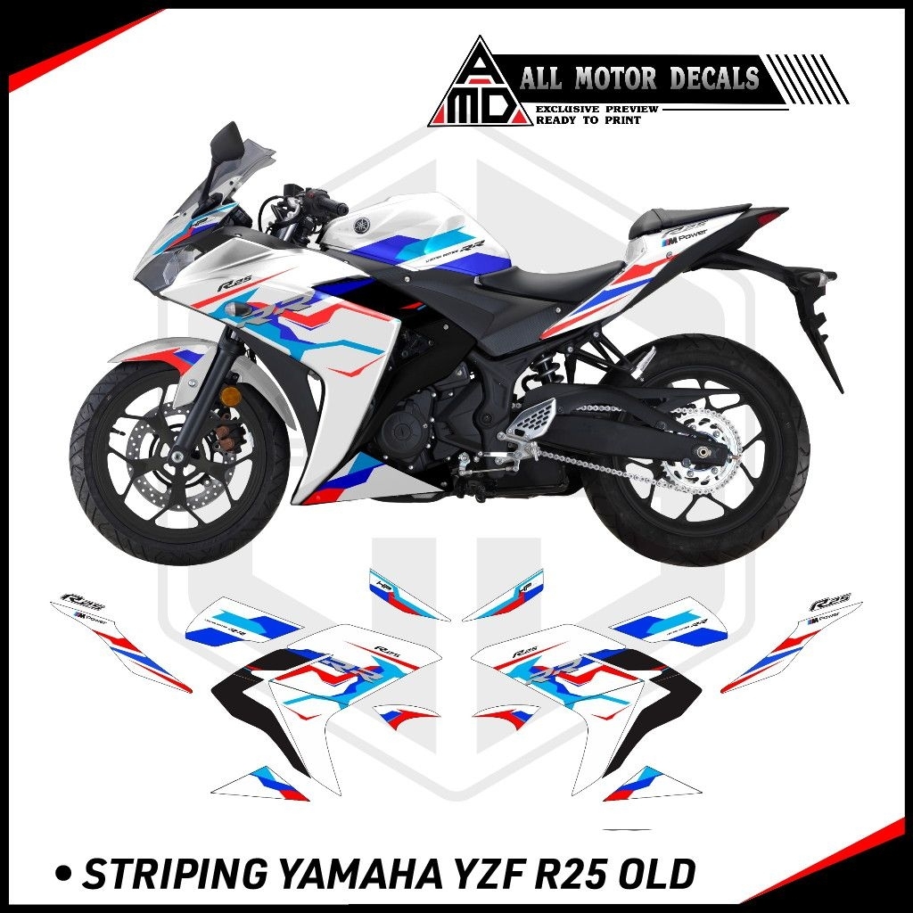 Striping Semifull R25 Old Tricolor Bmw / สติ๊กเกอร์ Yamaha Yzf R25 Old / R25 250