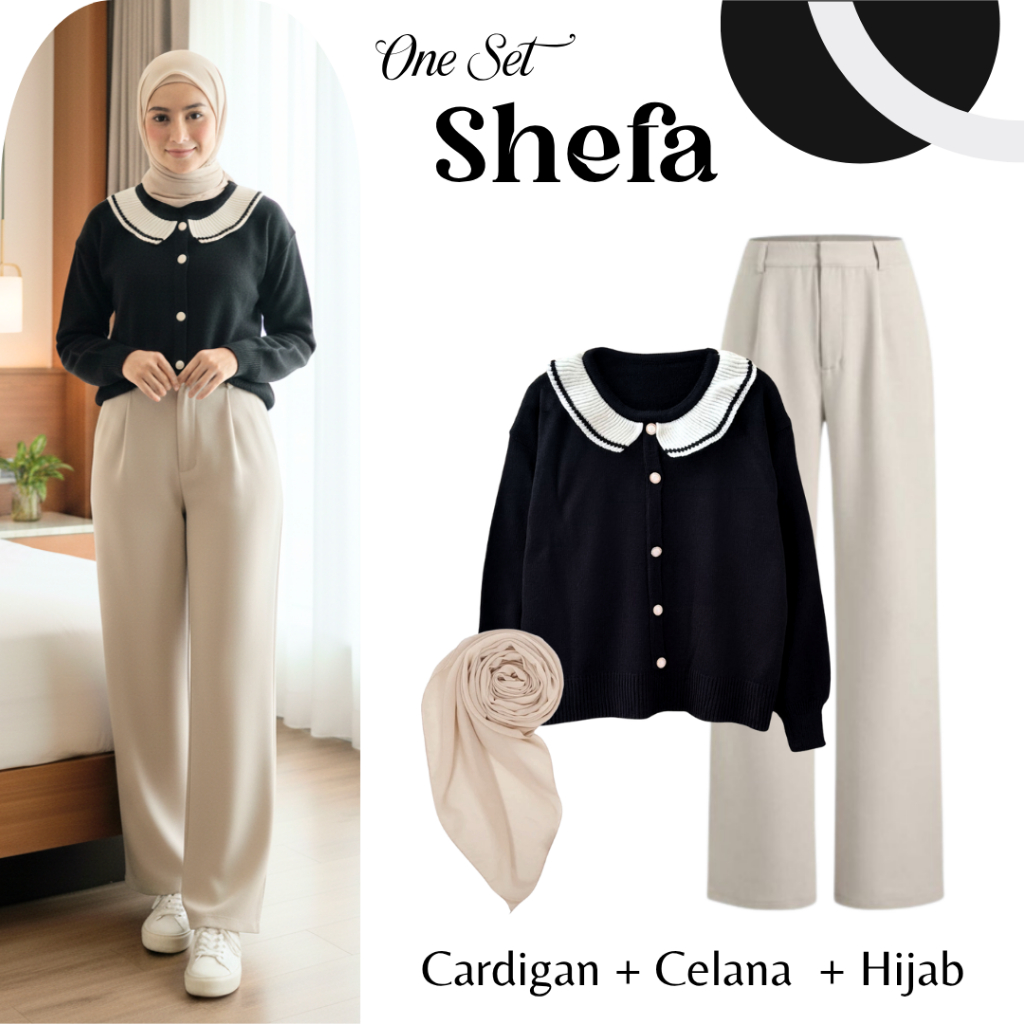 Shefa One Set BW121 | ชุดคาร์ดิแกน+กางเกง+ฮิญาบ | ชุดเด็กผู้หญิงเรียบง่าย | ชุดสูทผู้หญิงใหม่