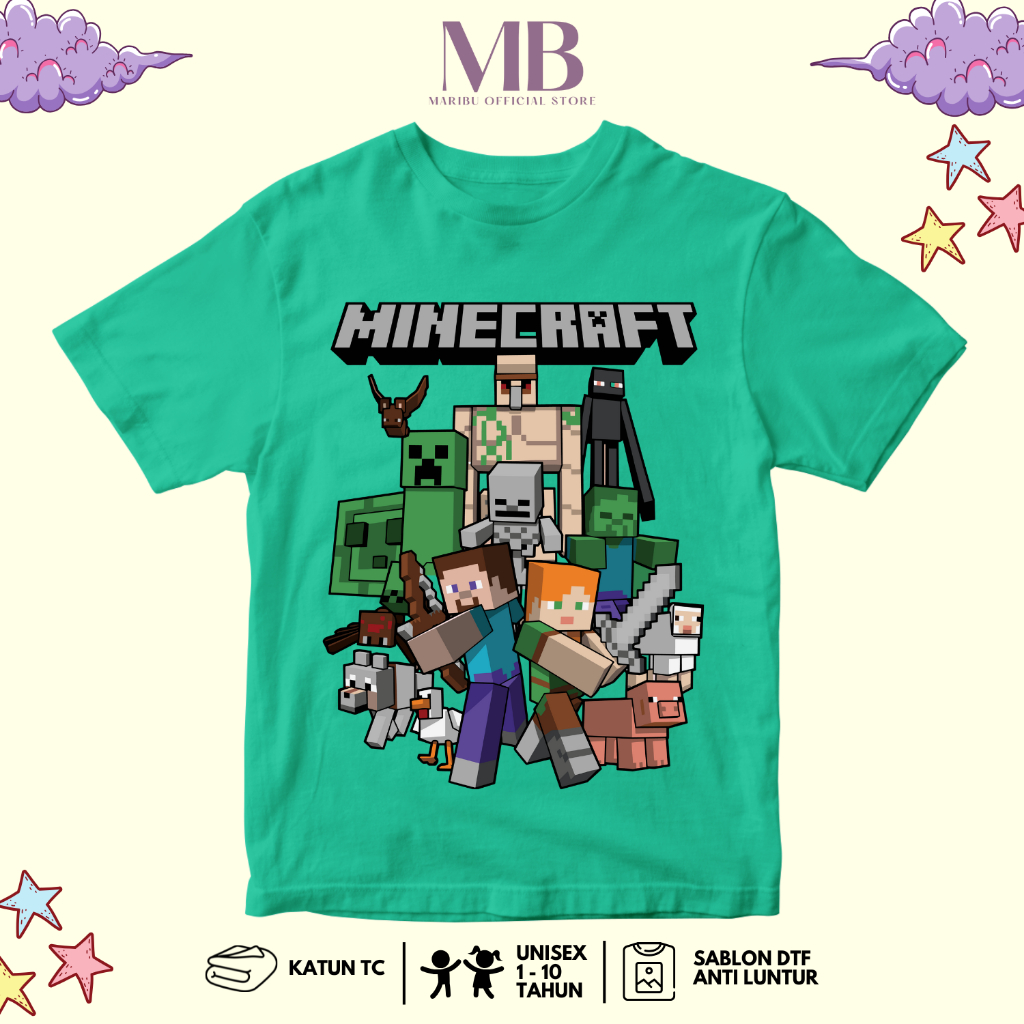 Matribut.id - Cool Minecraft Game Character Boys Distro T-Shirt Tops 1-10 Years