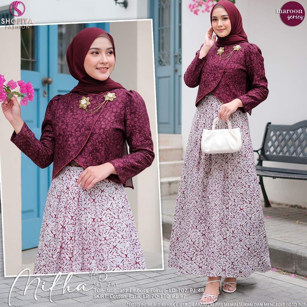 MIKHA ONE SET KAAYA JANGGAN CROPTED และกางเกงขายาวพร้อมกระโปรงจับจีบฟรี