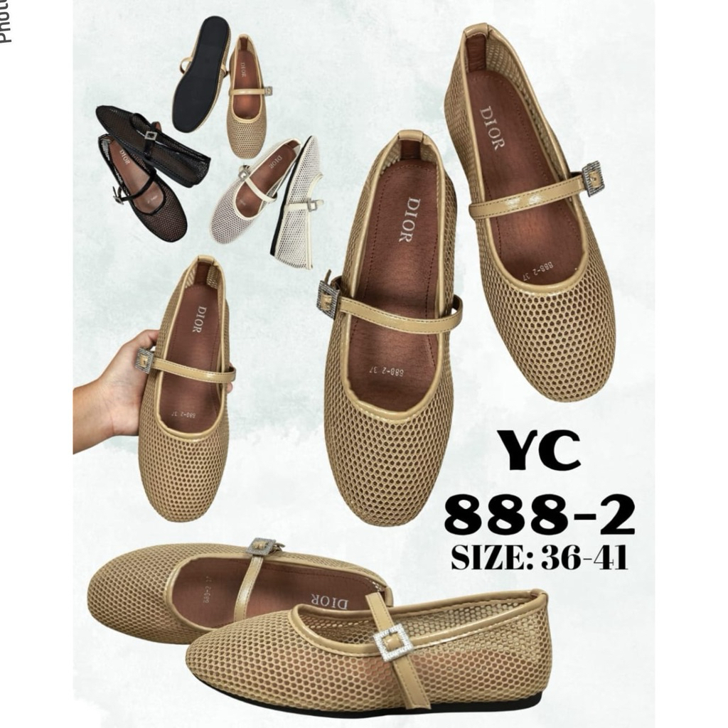 YC-DR888-2 Mesh Ballerina Pump Shoes / รองเท้าส้นแบนสตรีนําเข้า / รองเท้าส้นเตี้ยแฟชั่น / รองเท้าทํา