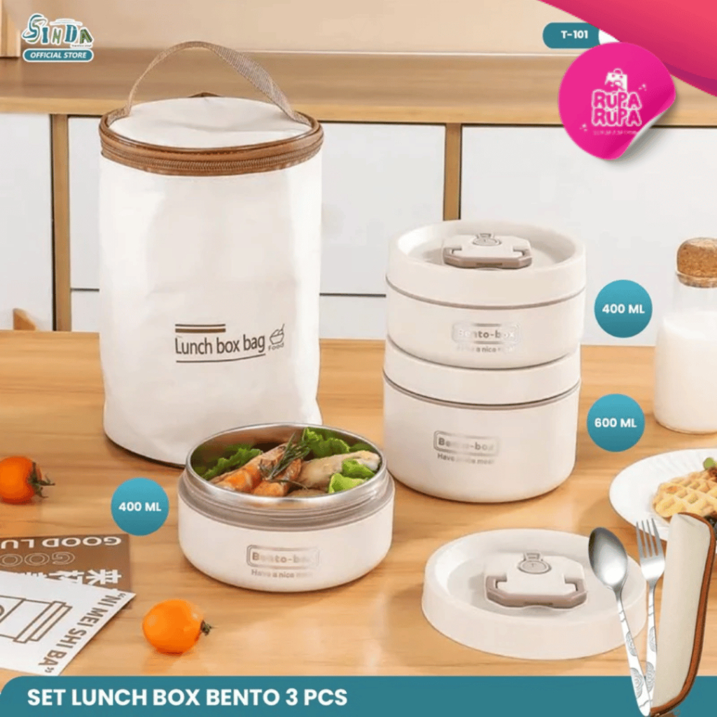 [T383] LUNCH BOX SET ROUND BENTO 3 ชั้น LUNCH BOX FREE LUNCH BAG / ROUND LUNCH BOX 500ML STACKING