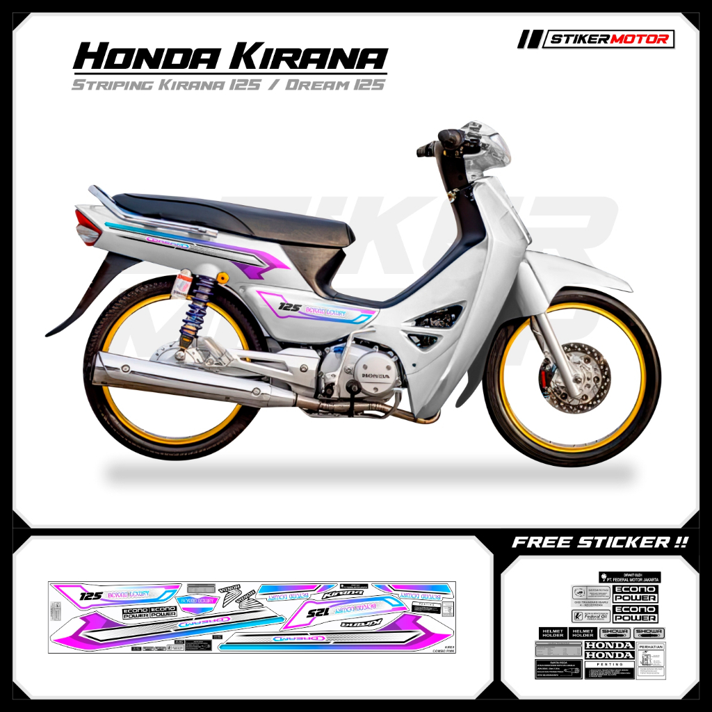 KIR61 Striping สติกเกอร์ Honda Kirana 125 Honda Dream 125 Motohai Variations Striker สติกเกอร์ Strip